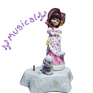 MUSICAL Girl Tara Figurine with Cat.